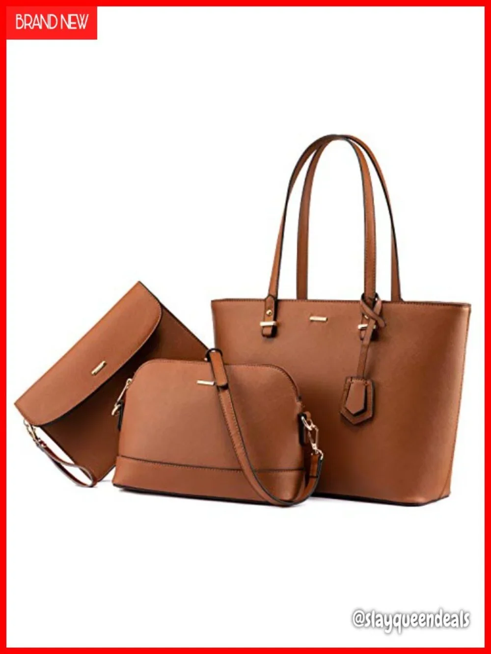 Faux Leather 3-Piece Handbag Set Shoulder Tote Satchel Hobo with Wallet Clutch